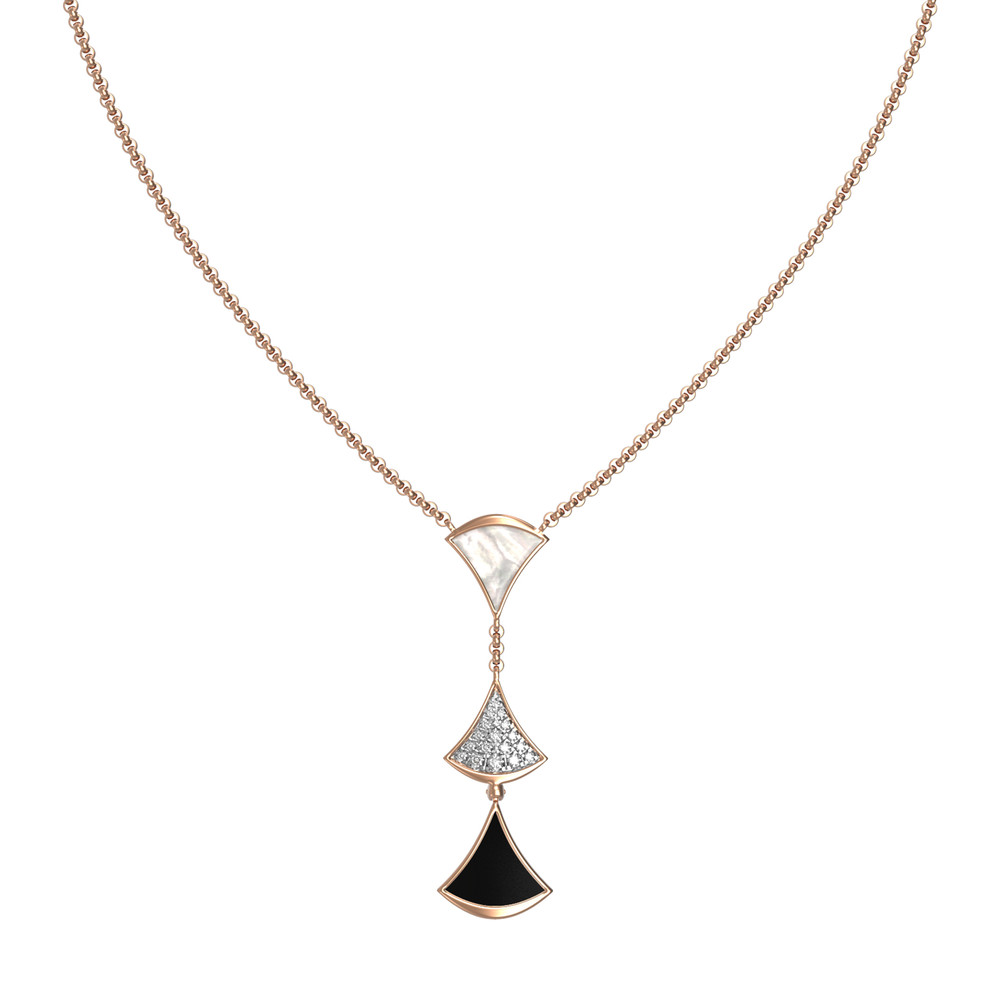 Колье из золота c бриллиантами, ониксом и перламутром