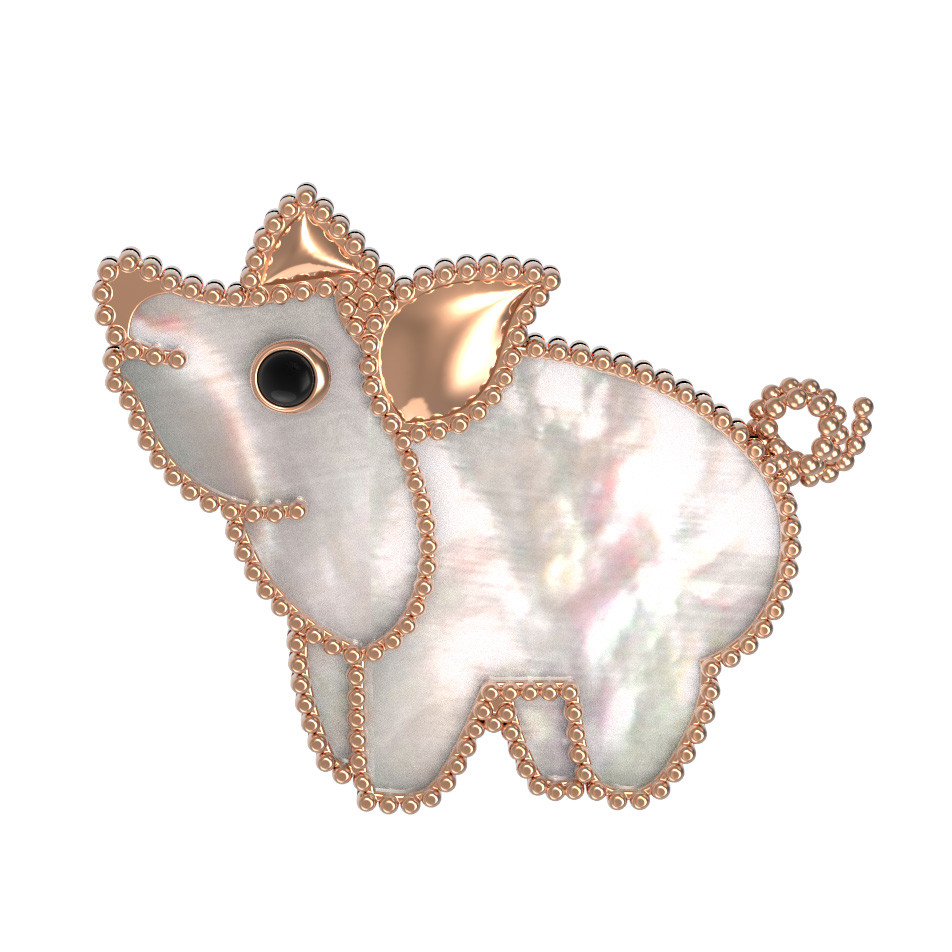 Брошь из золота c эмалью и перламутром