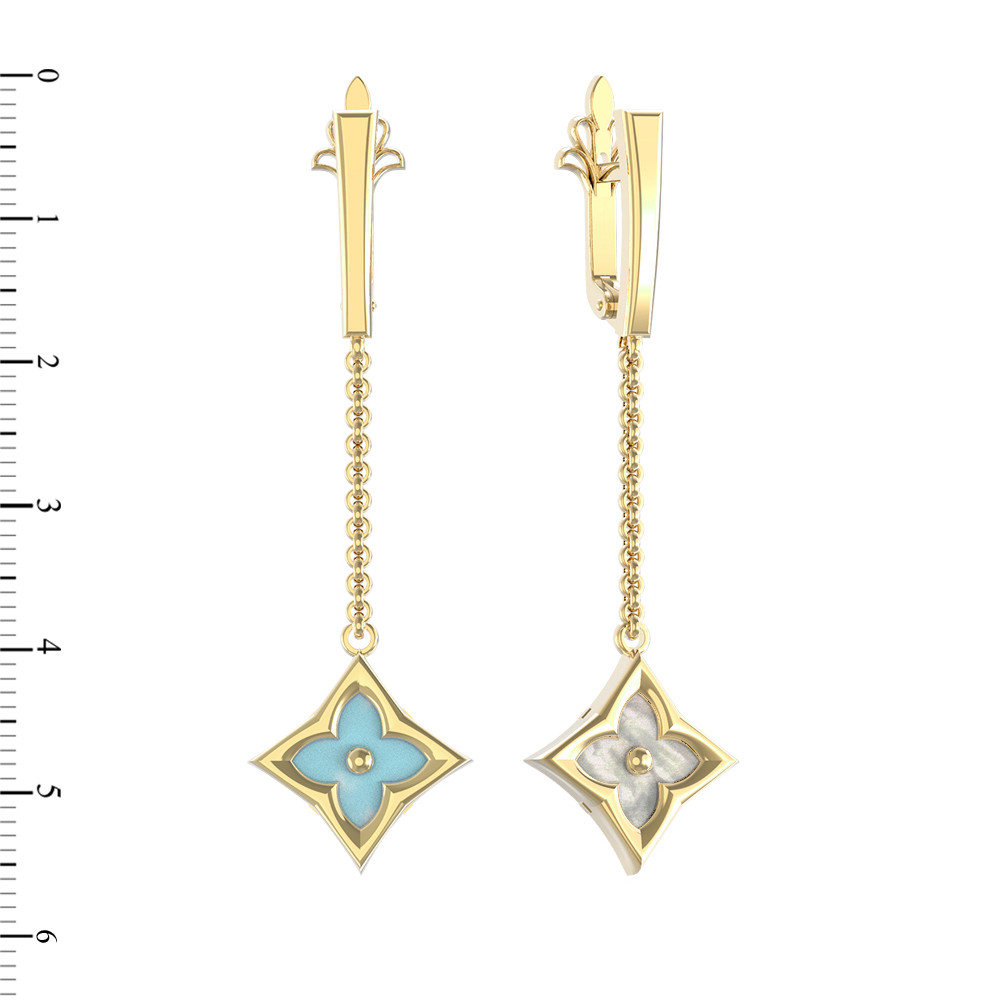 Серьги из лимонного золота c бирюзой и перламутром