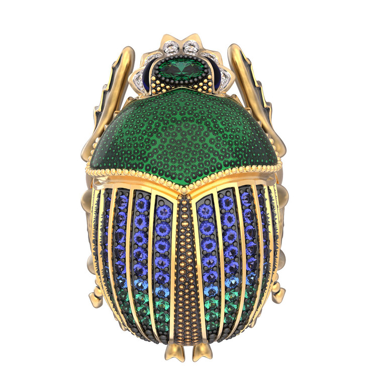 Кольцо из лимонного золота c эмалью, фианитом и турмалином