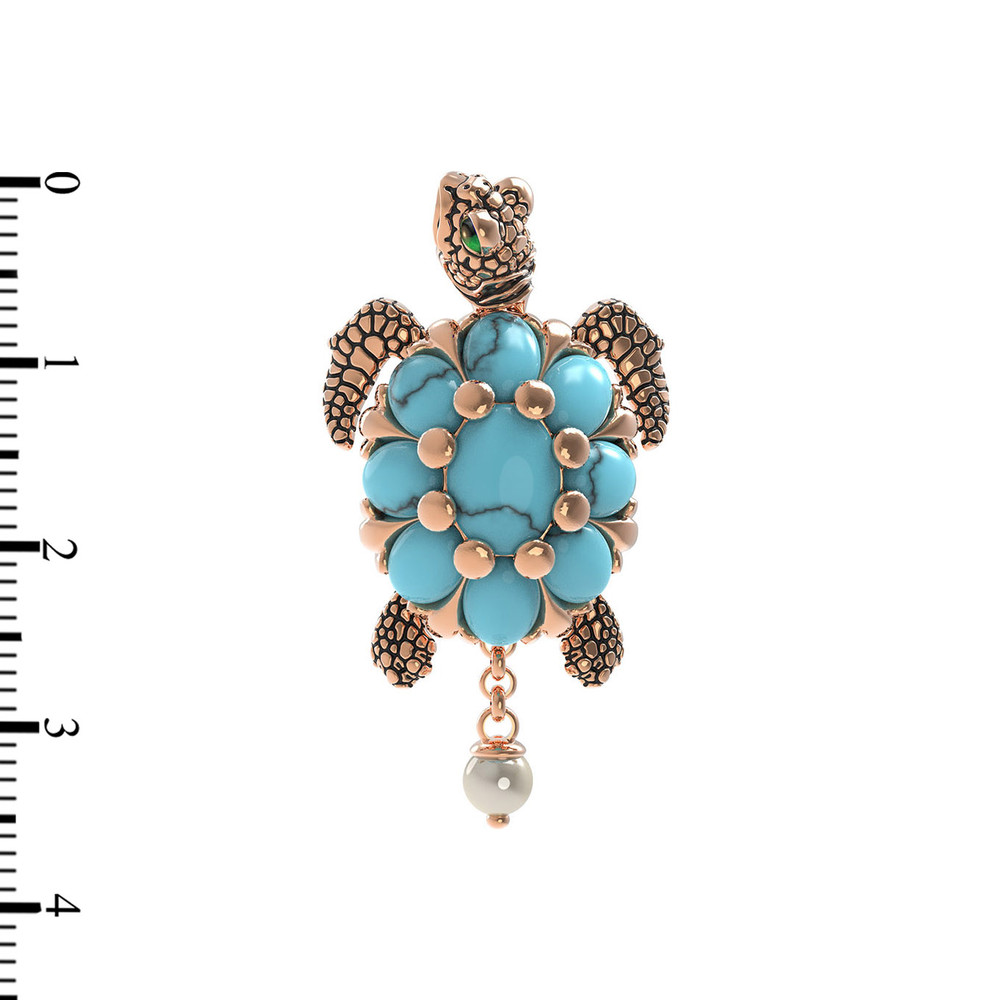 Подвеска из золота c эмаль , жемчугом и бирюзой