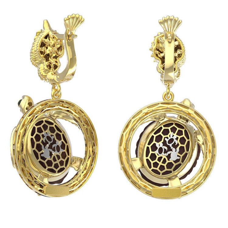 Серьги из лимонного золота c эмаль и железным деревом