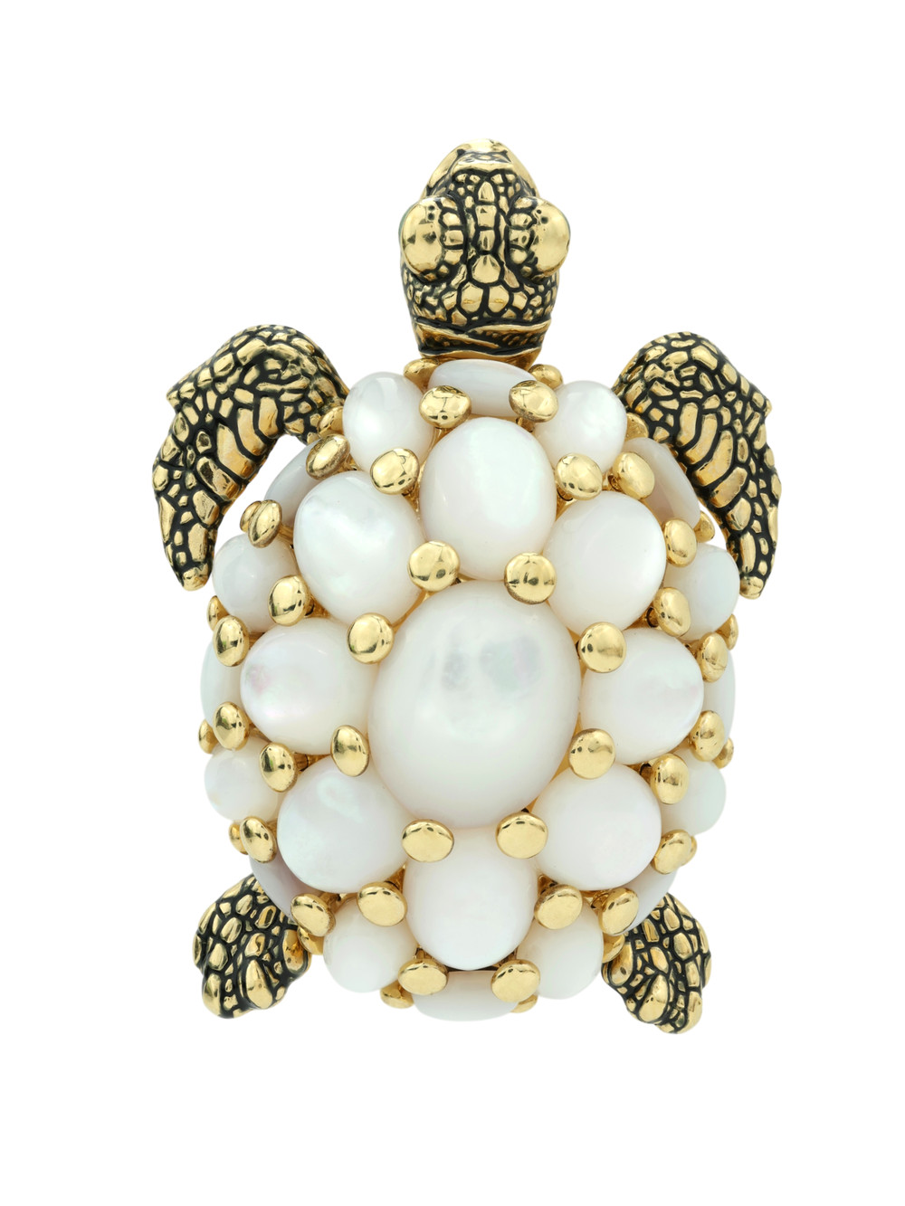 Брошь из лимонного золота c эмаль и перламутром