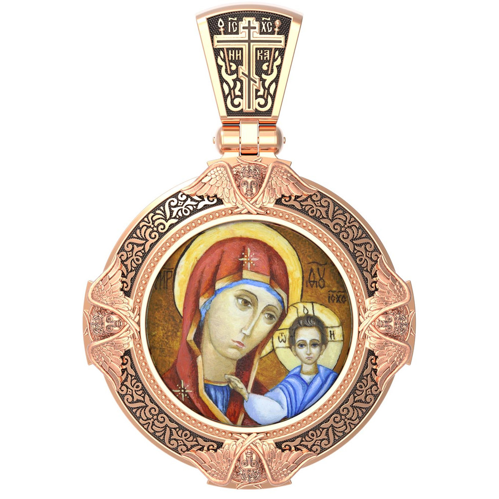 Образок из золота c эмалью, иконописью и темперой