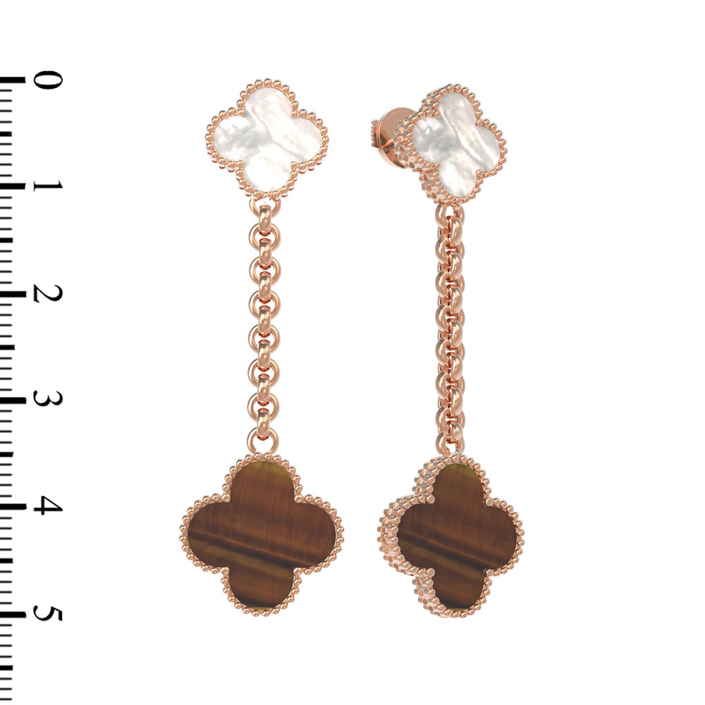 Серьги из золота c тигровым глазом и перламутром