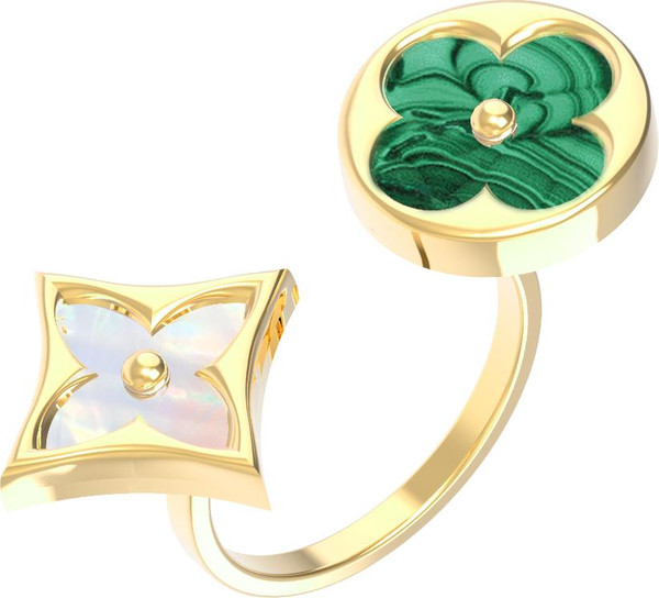 Кольцо из лимонного золота c малахитом и перламутром