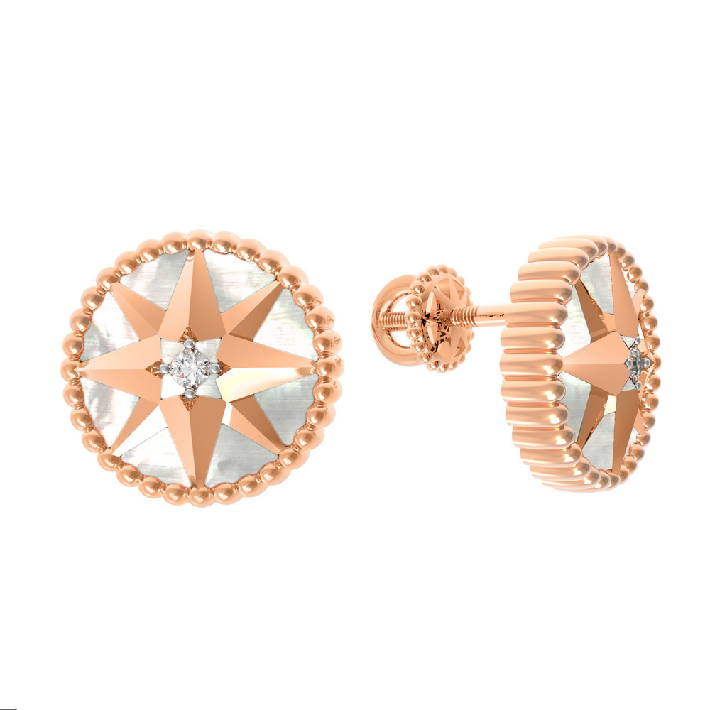 Серьги из золота c фианитом и перламутром