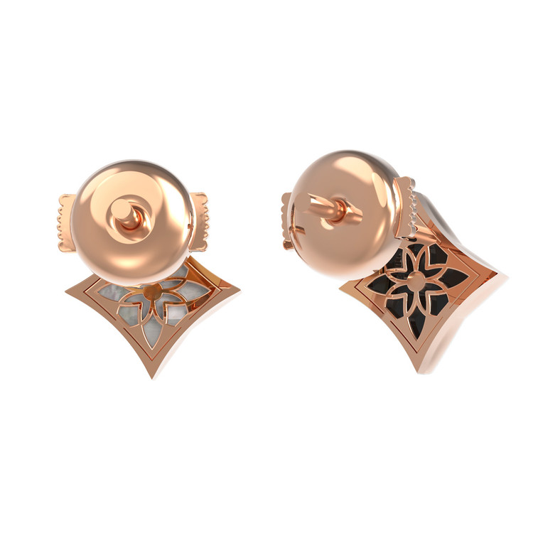 Серьги из золота c бриллиантами, ониксом и перламутром