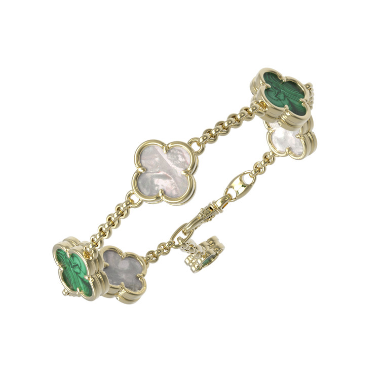 Браслет из лимонного золота c малахитом и перламутром