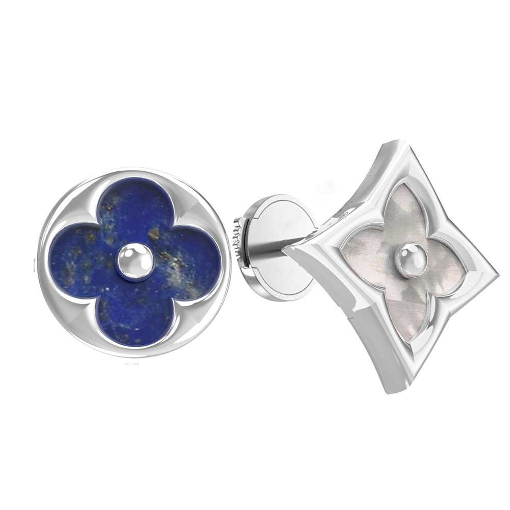 Серьги из белого золота c лазуритом и перламутром