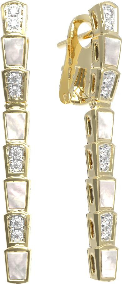 Серьги из лимонного золота c бриллиантами и перламутром