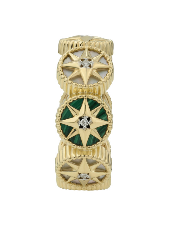 Кольцо из лимонного золота c бриллиантами, малахитом и перламутром