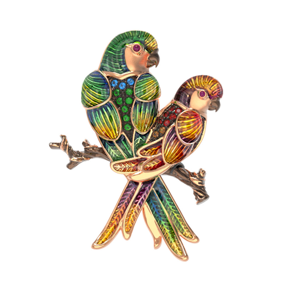 Брошь из золота c эмаль и фианитом