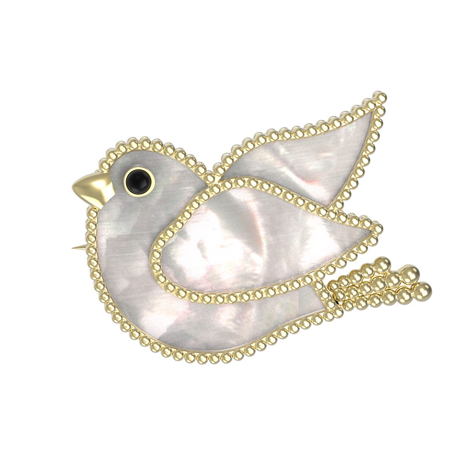 Брошь из лимонного золота c эмаль и перламутром