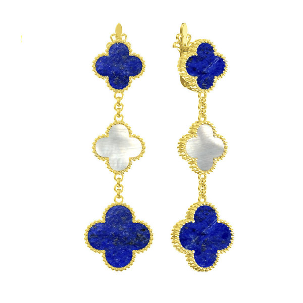 Серьги из лимонного золота c лазуритом и перламутром