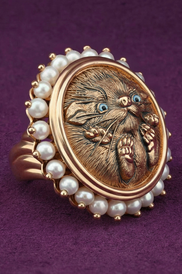 Кольцо из золота c эмаль и жемчугом