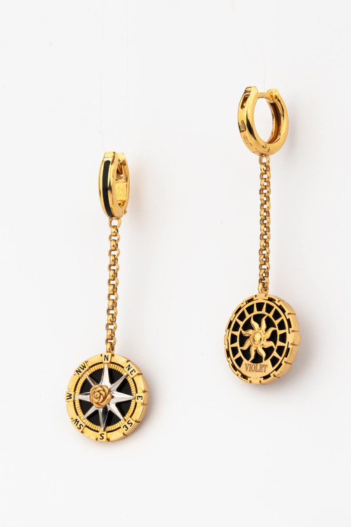 Серьги из золота c эмалью и ониксом