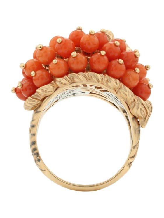 Кольцо из золота c эмалью и кораллом