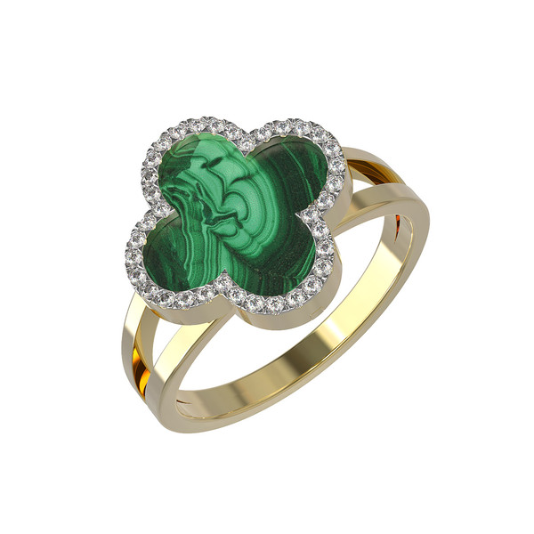 Кольцо из лимонного золота c бриллиантами и малахитом