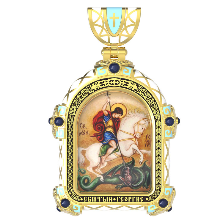Образок из лимонного золота c эмалью, иконописью и темперой