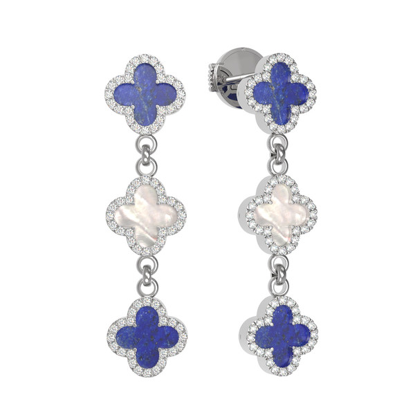 Серьги из белого золота c бриллиантами, лазуритом и перламутром