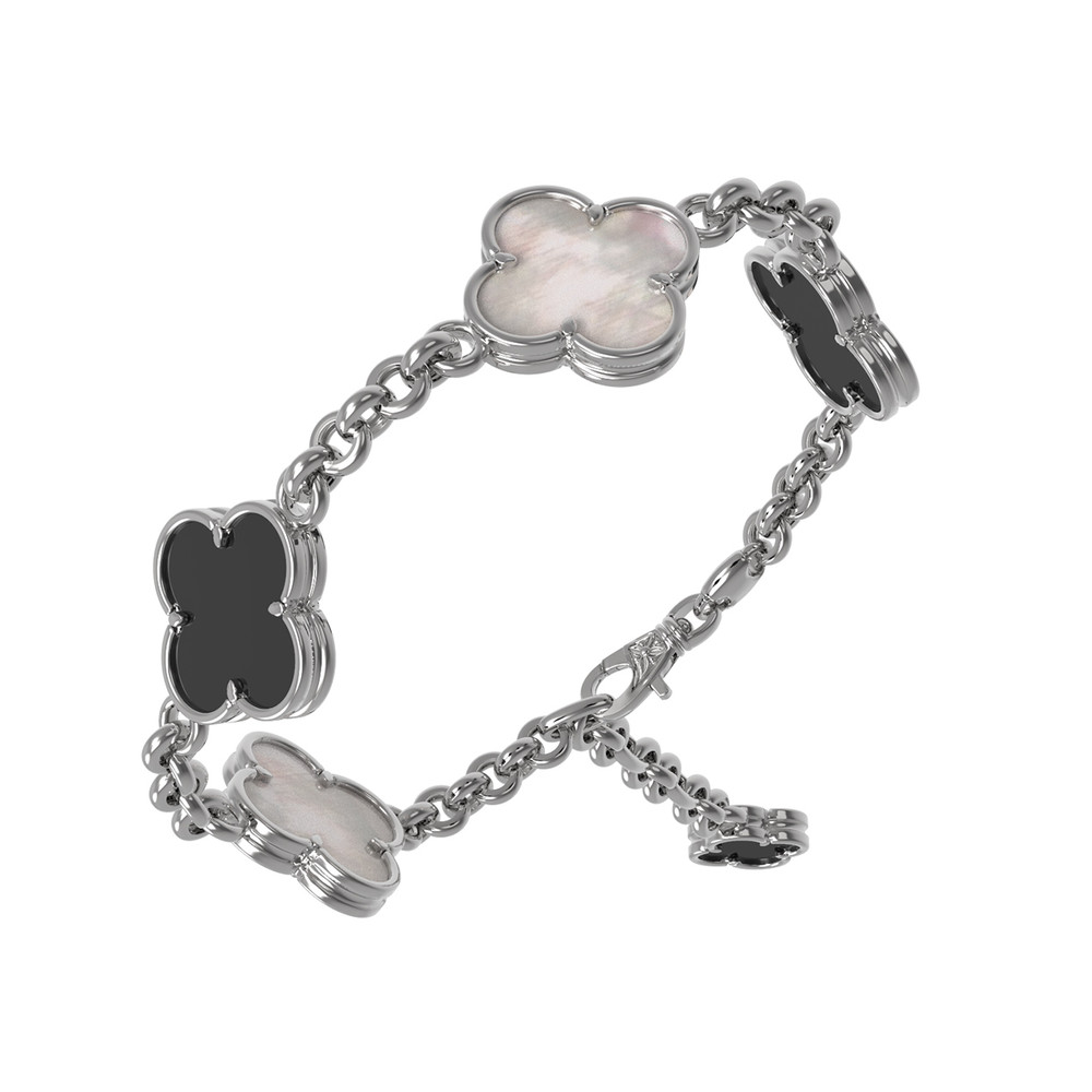 Браслет из белого золота c ониксом и перламутром