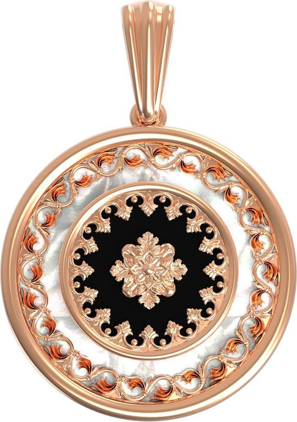 Подвеска из золота c ониксом и перламутром