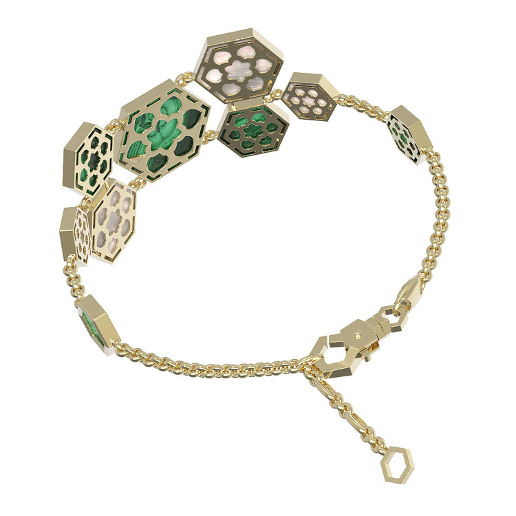 Браслет из лимонного золота c малахитом и перламутром