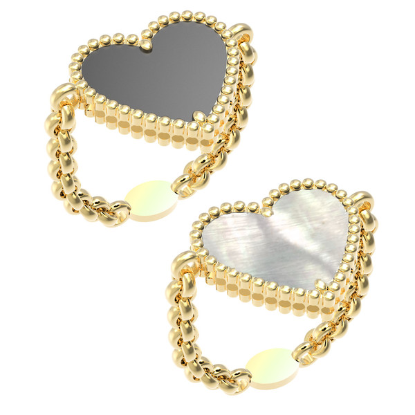 Кольцо из лимонного золота c ониксом и перламутром