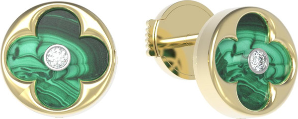 Серьги из лимонного золота c бриллиантами и малахитом