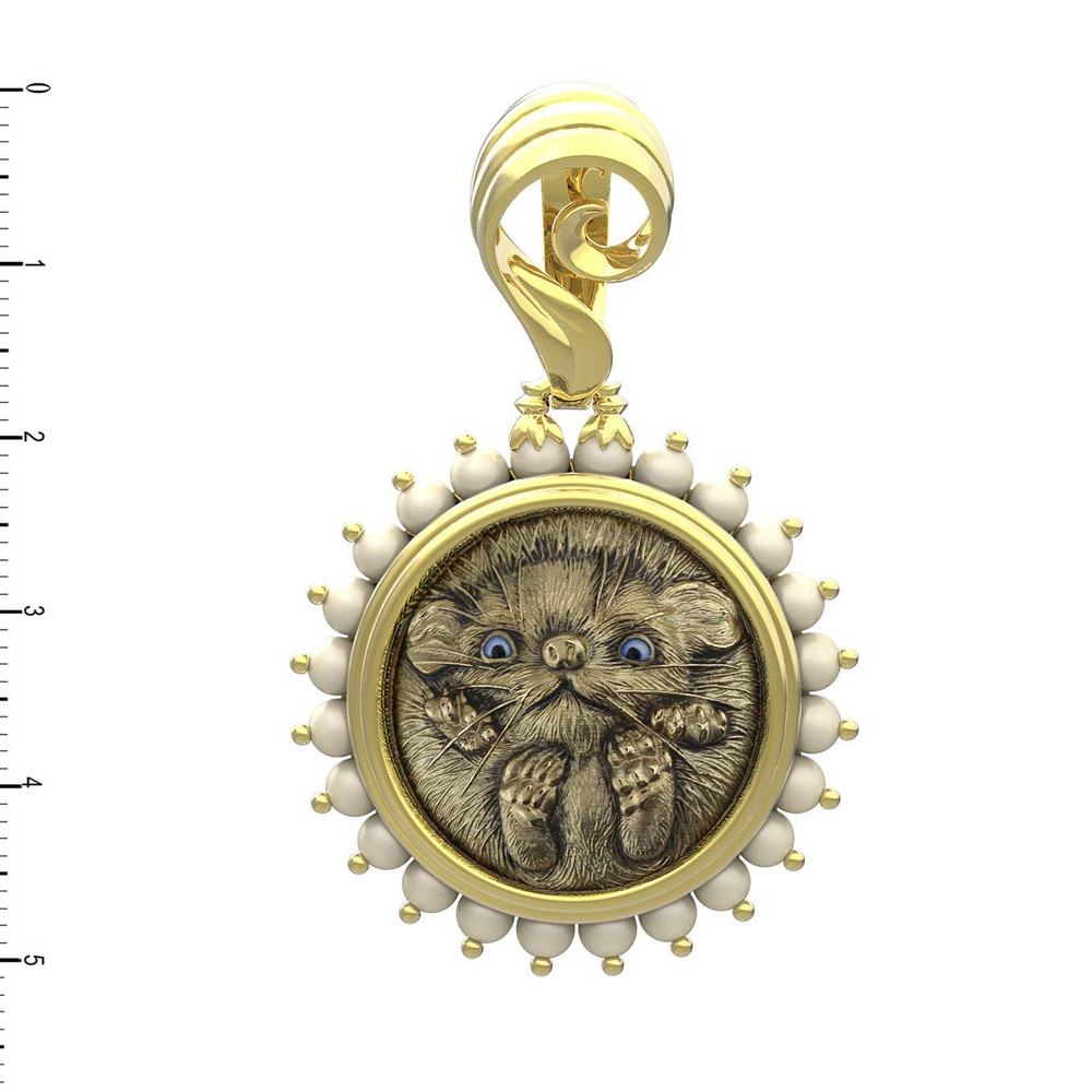 Подвеска из лимонного золота c эмаль и жемчугом