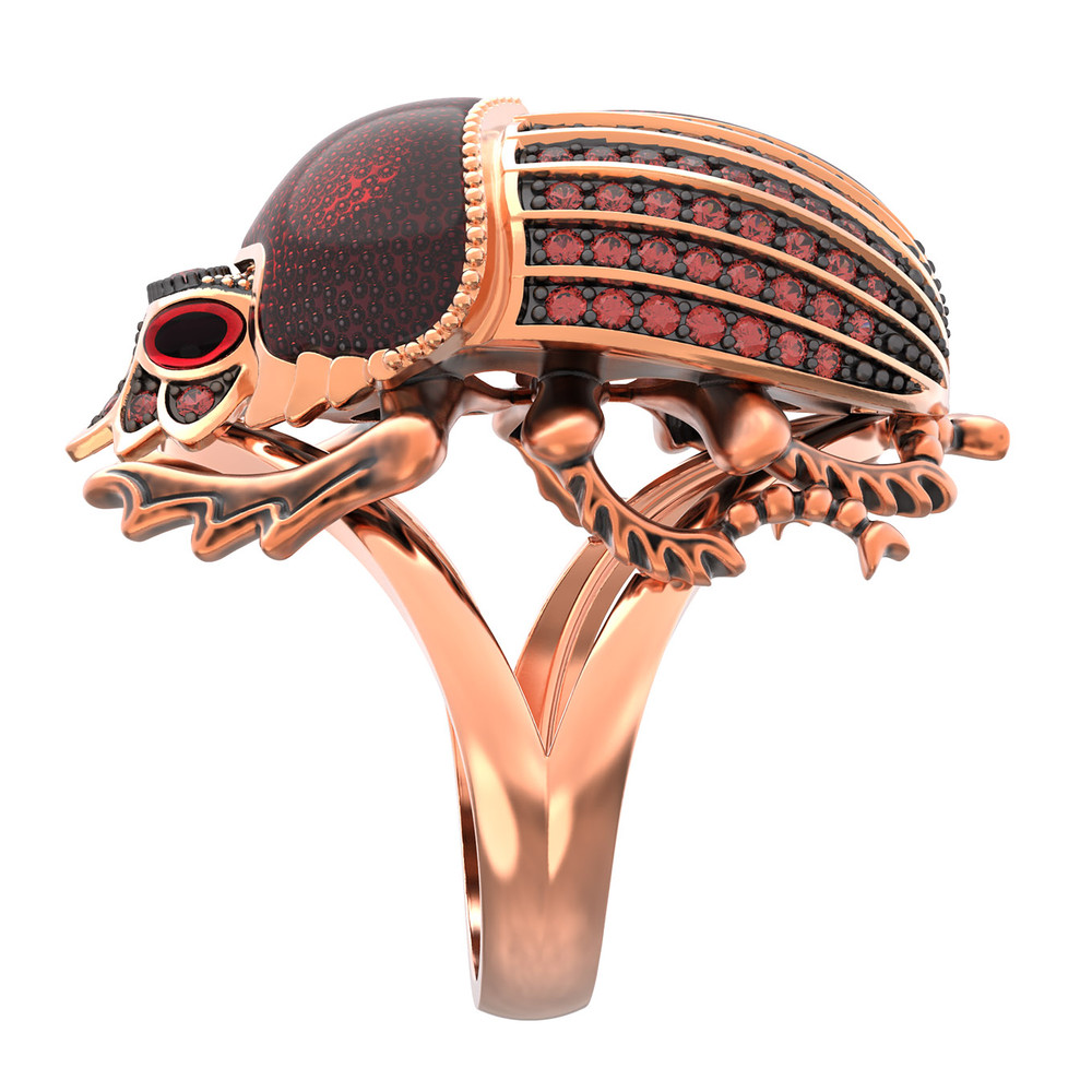 Кольцо из золота c эмалью, фианитом и гранатом