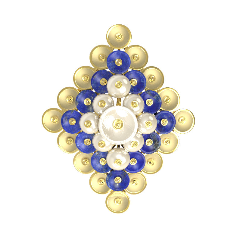 Подвеска из лимонного золота c лазуритом и перламутром