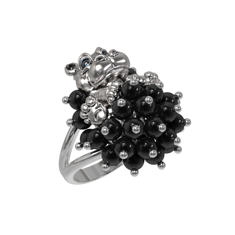 Кольцо из белого золота c эмалью и ониксом