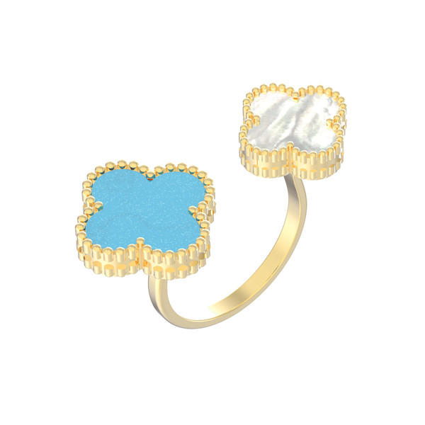 Кольцо из лимонного золота c бирюзой и перламутром
