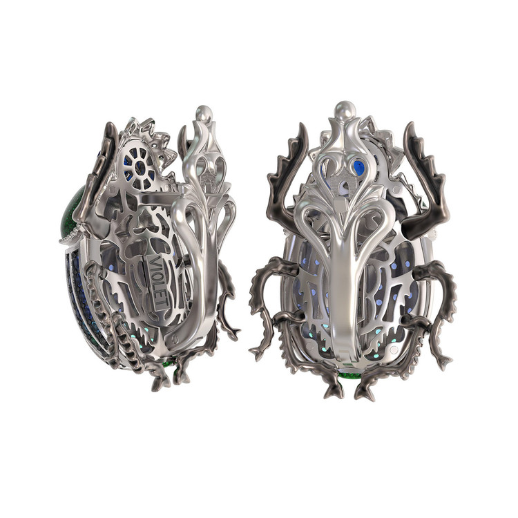 Серьги из белого золота c эмалью, фианитом и сапфиром