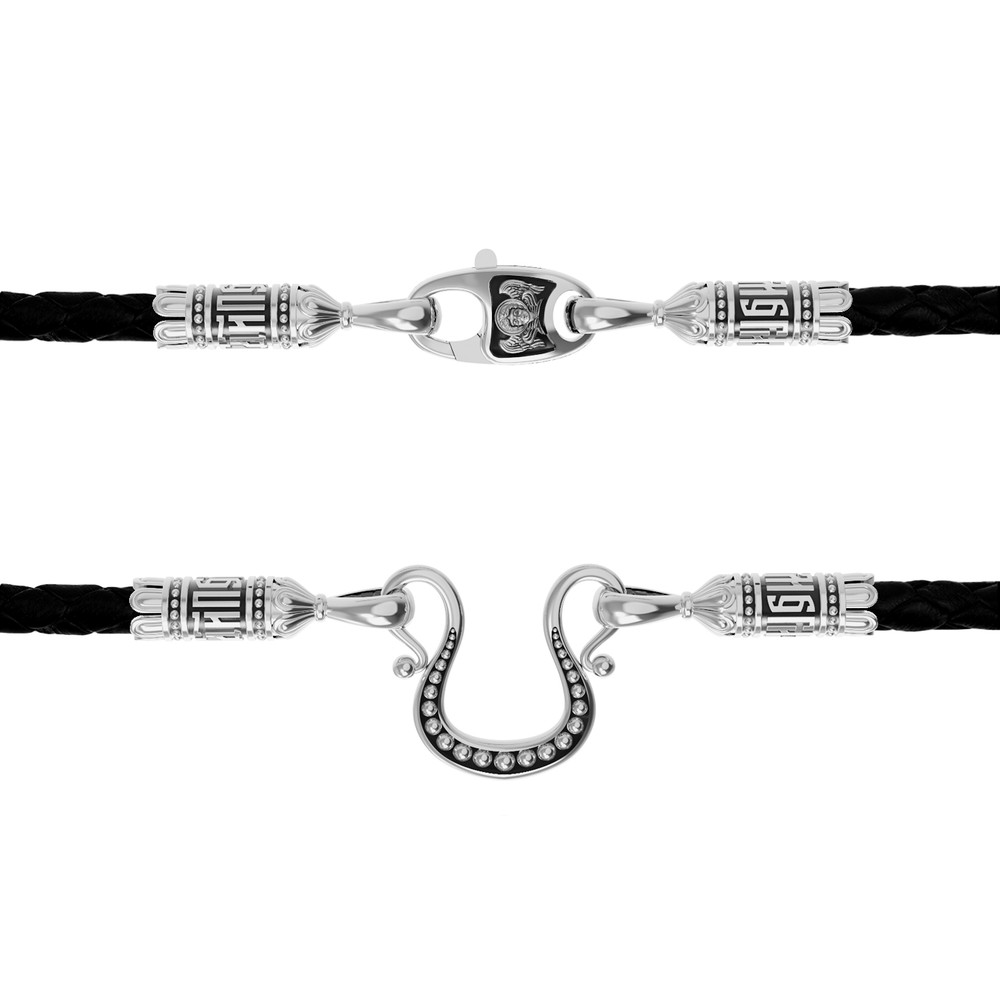 Гайтан из белого золота c кожаным шнурком