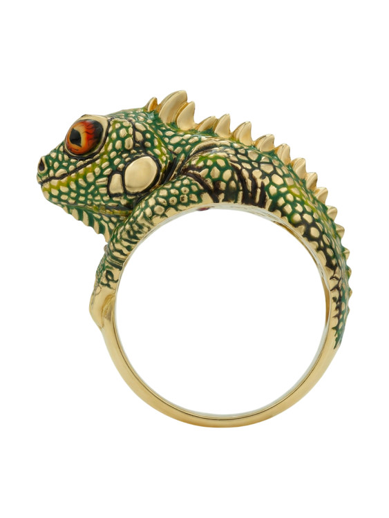 Кольцо из лимонного золота c эмаль и рубином