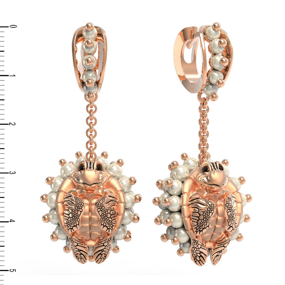 Серьги из золота c эмалью и жемчугом