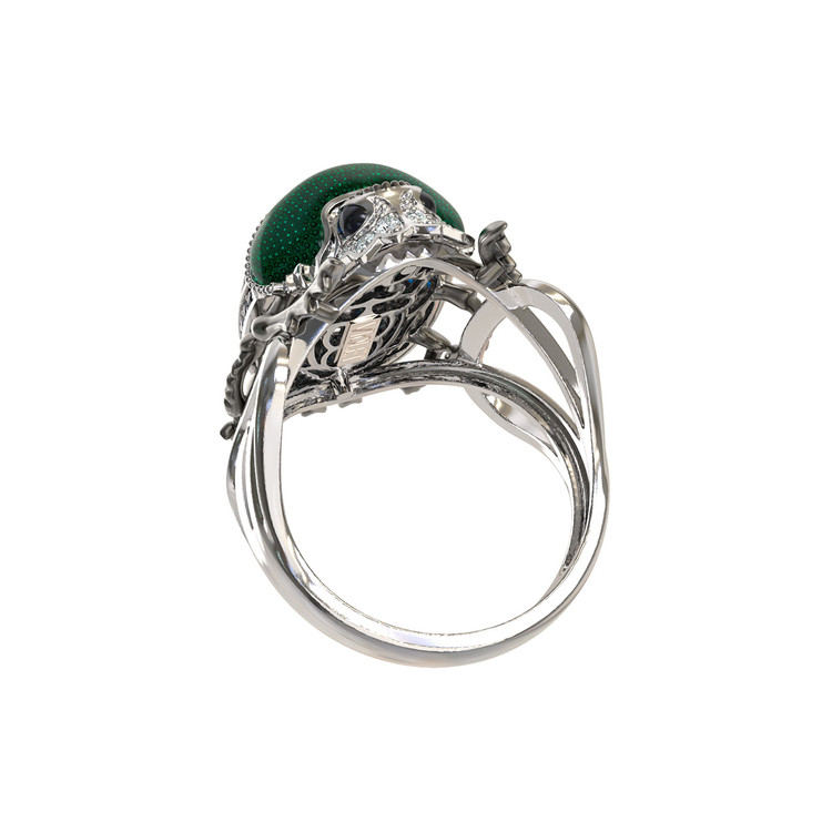 Кольцо из белого золота c эмаль , фианитом и сапфиром