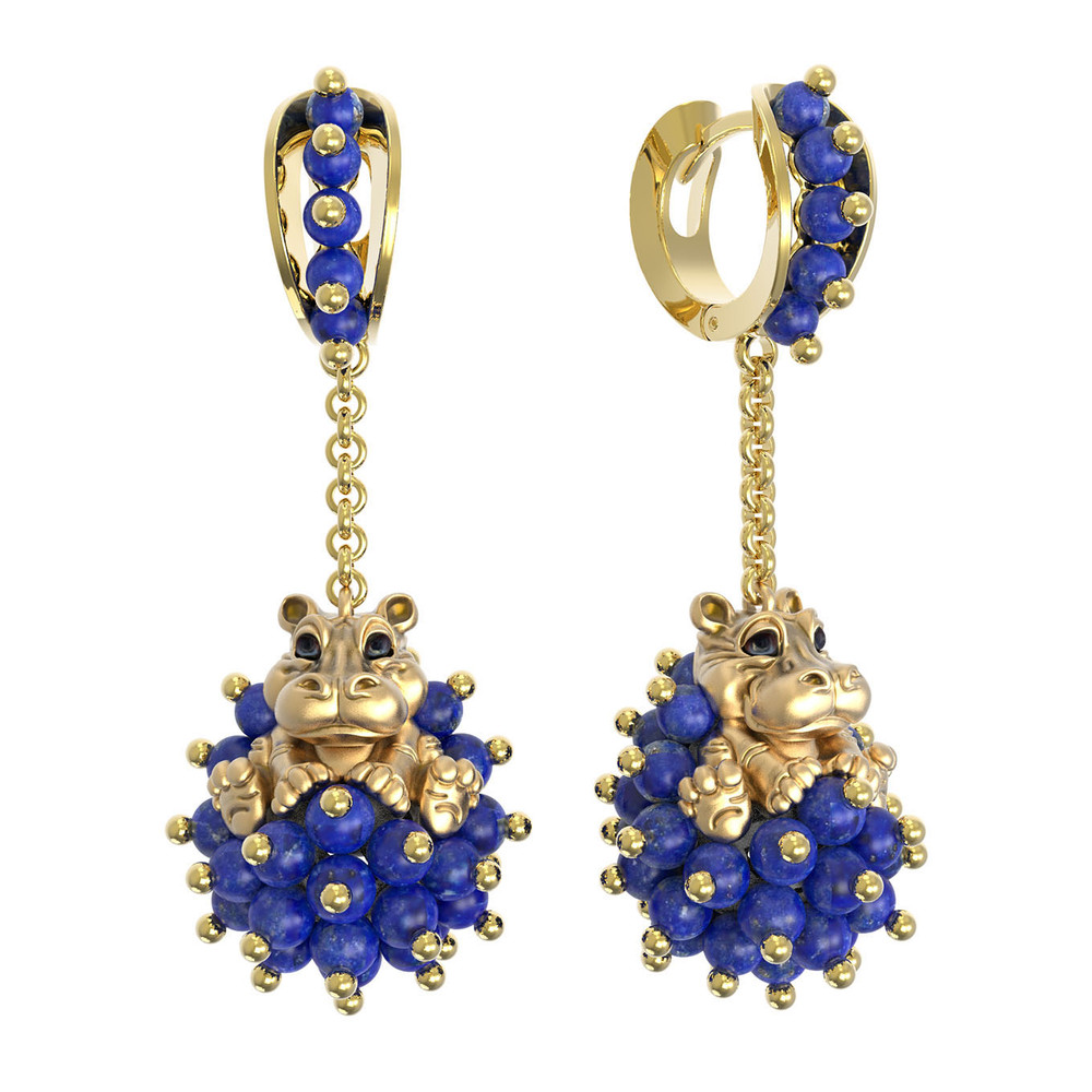 Серьги из лимонного золота c эмаль и лазуритом