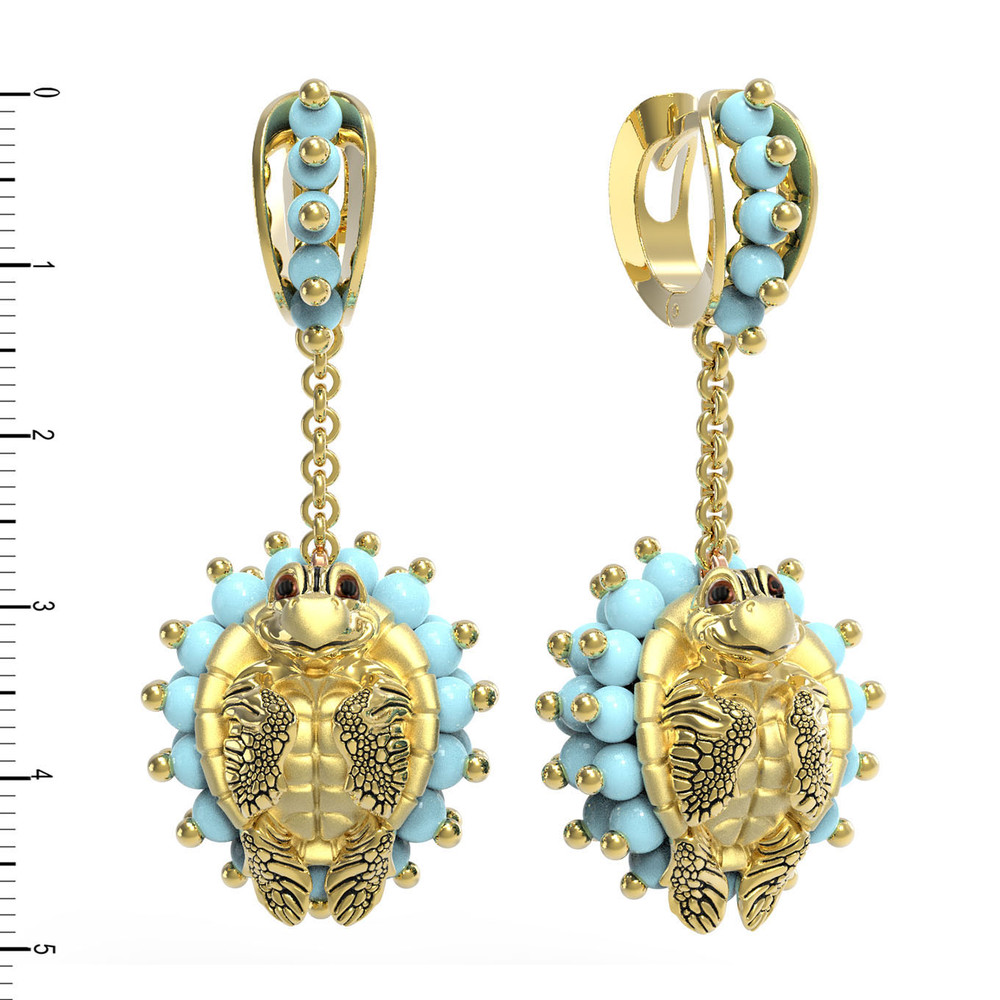 Серьги из лимонного золота c эмаль и бирюзой