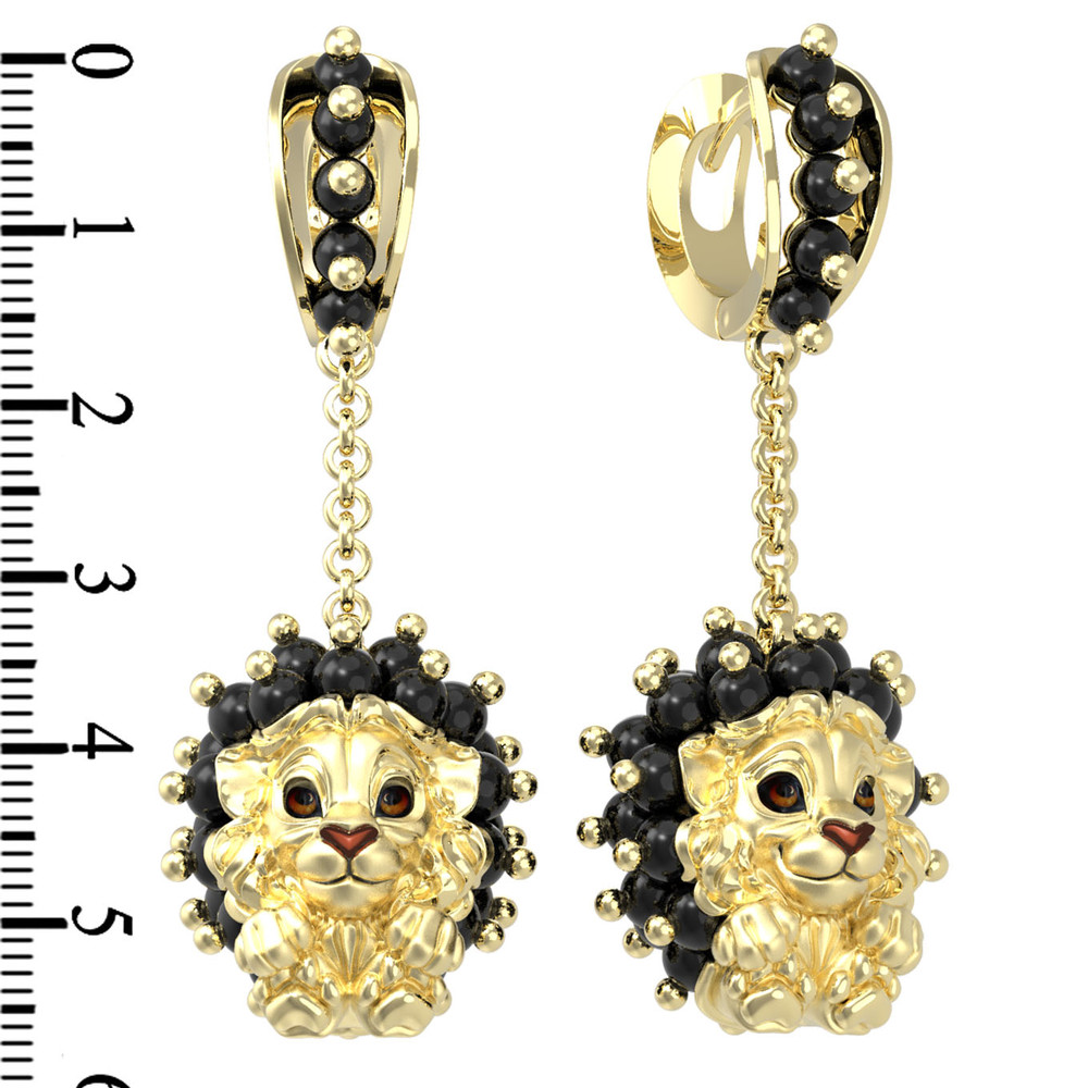 Серьги из лимонного золота c эмалью и ониксом