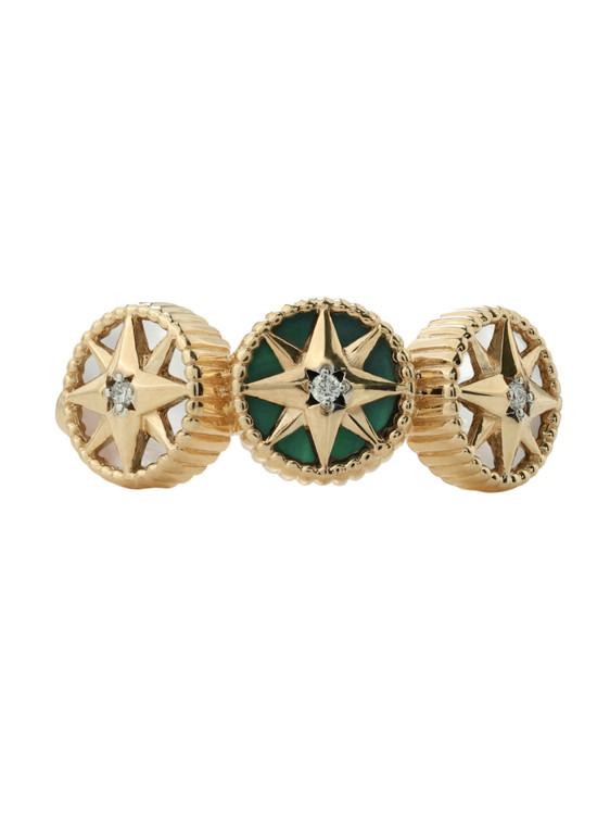 Кольцо из золота c бриллиантами, малахитом и перламутром