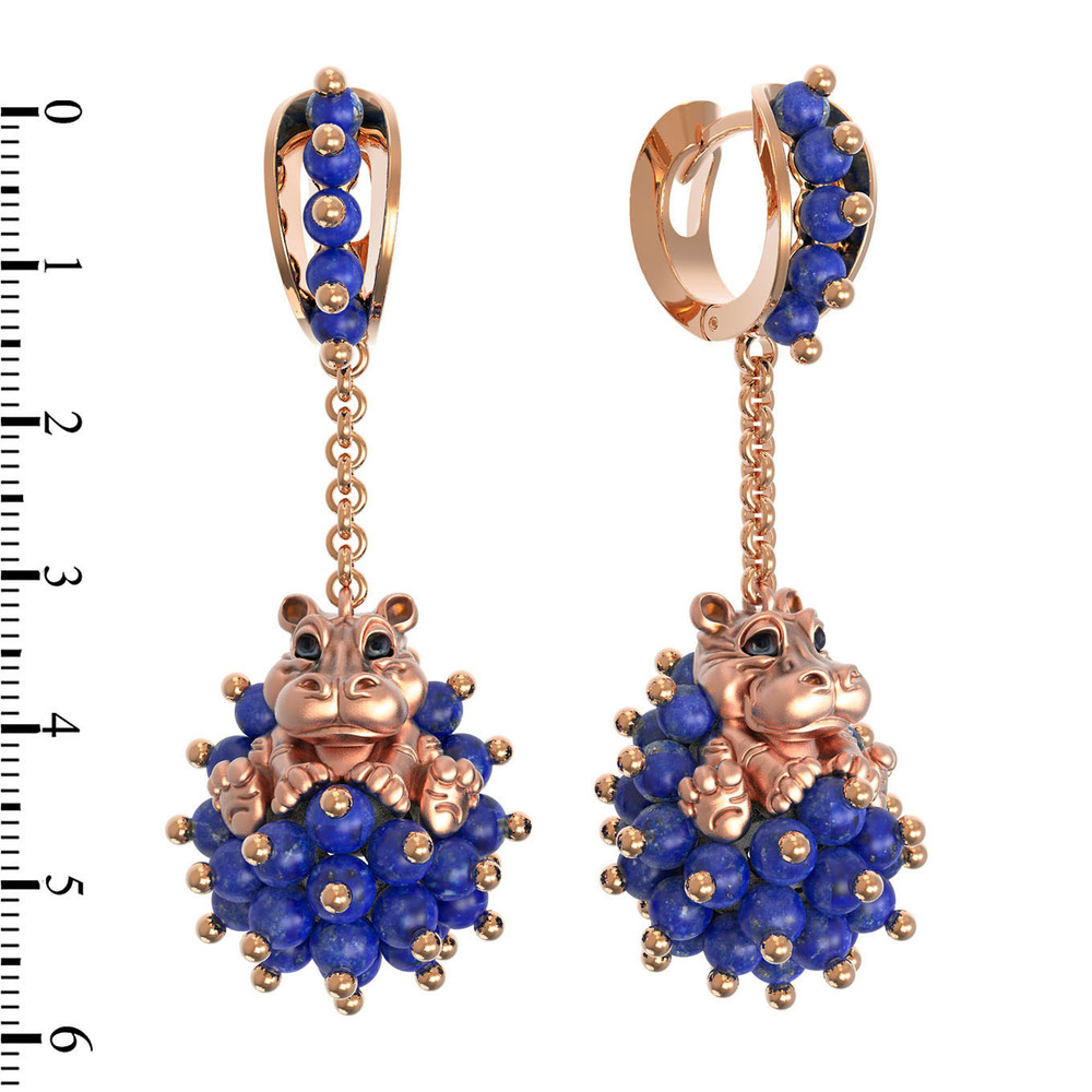 Серьги из золота c эмаль и лазуритом