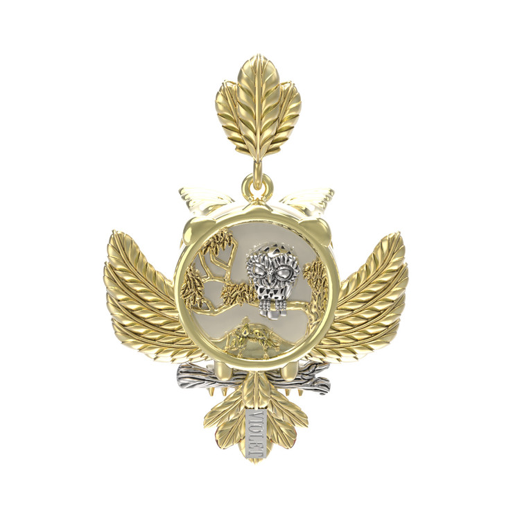 Подвеска из лимонного золота c эмаль и жемчугом