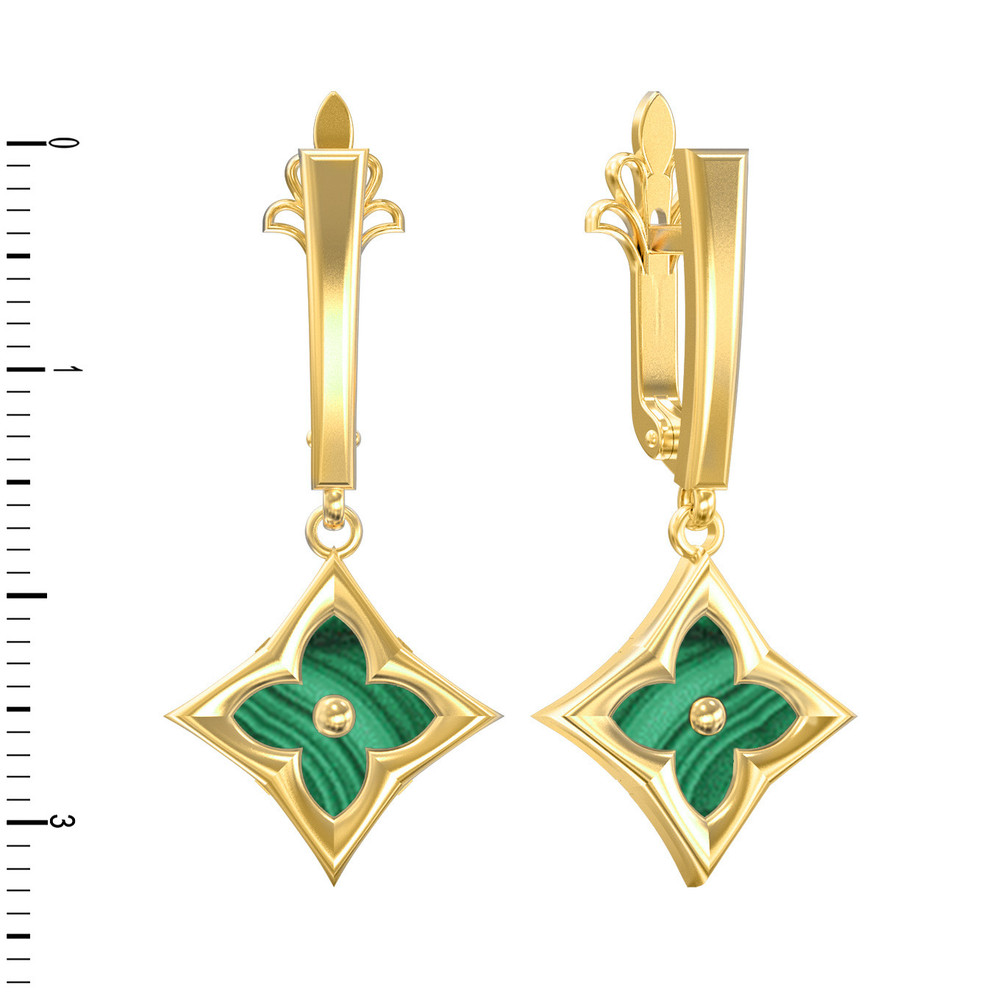 Серьги из лимонного золота c малахитом