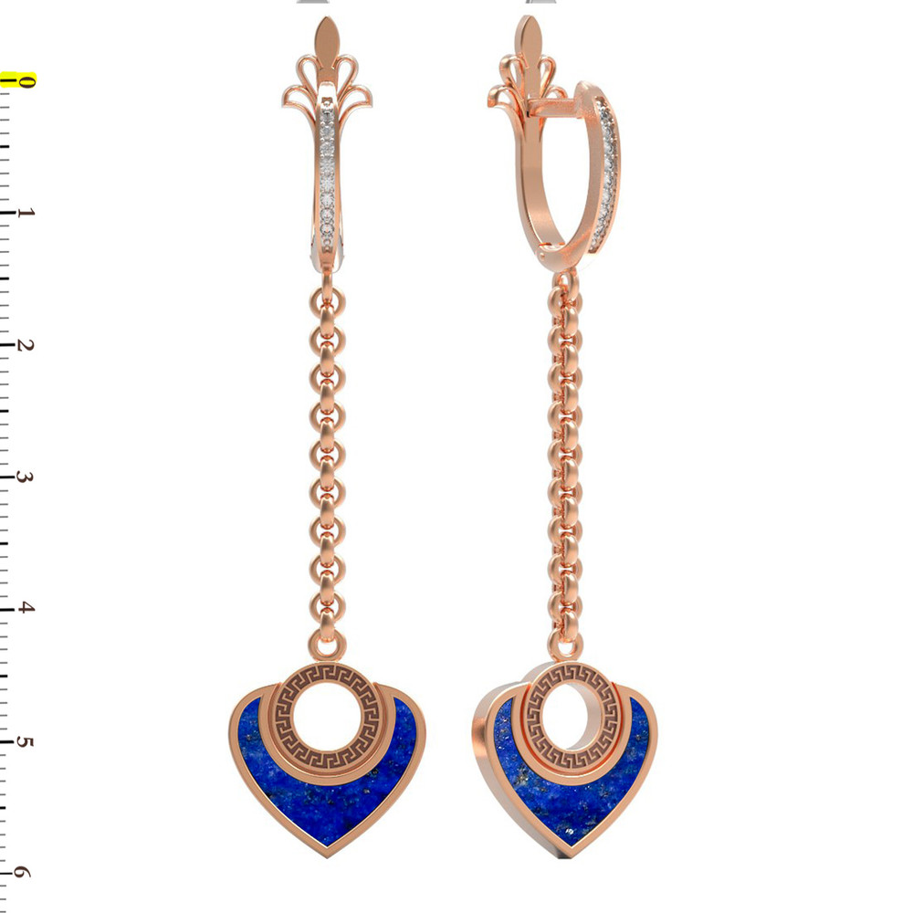 Серьги из золота c фианитом и лазуритом