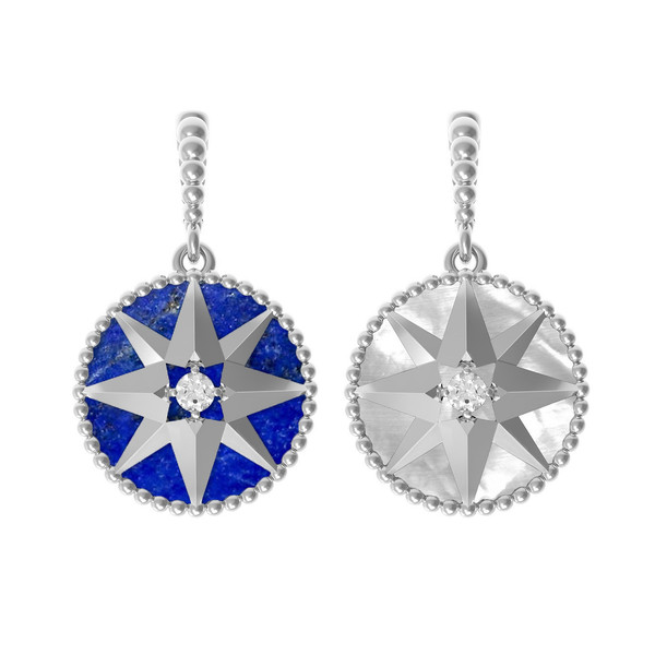 Подвеска из белого золота c фианитом, лазуритом и перламутром