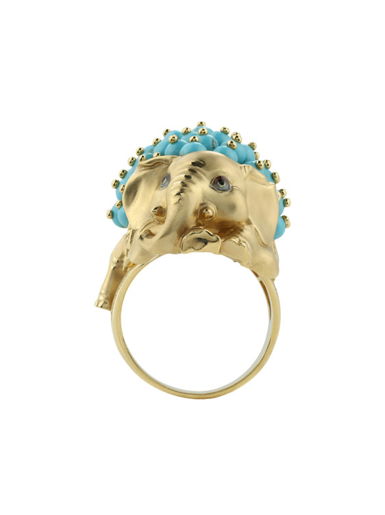 Кольцо из лимонного золота c эмаль и бирюзой